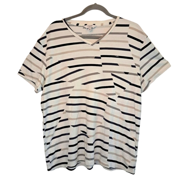 Calvin Klein Neutral Abstract Striped V-Neck Tee Size XL - Picture 1 of 5
